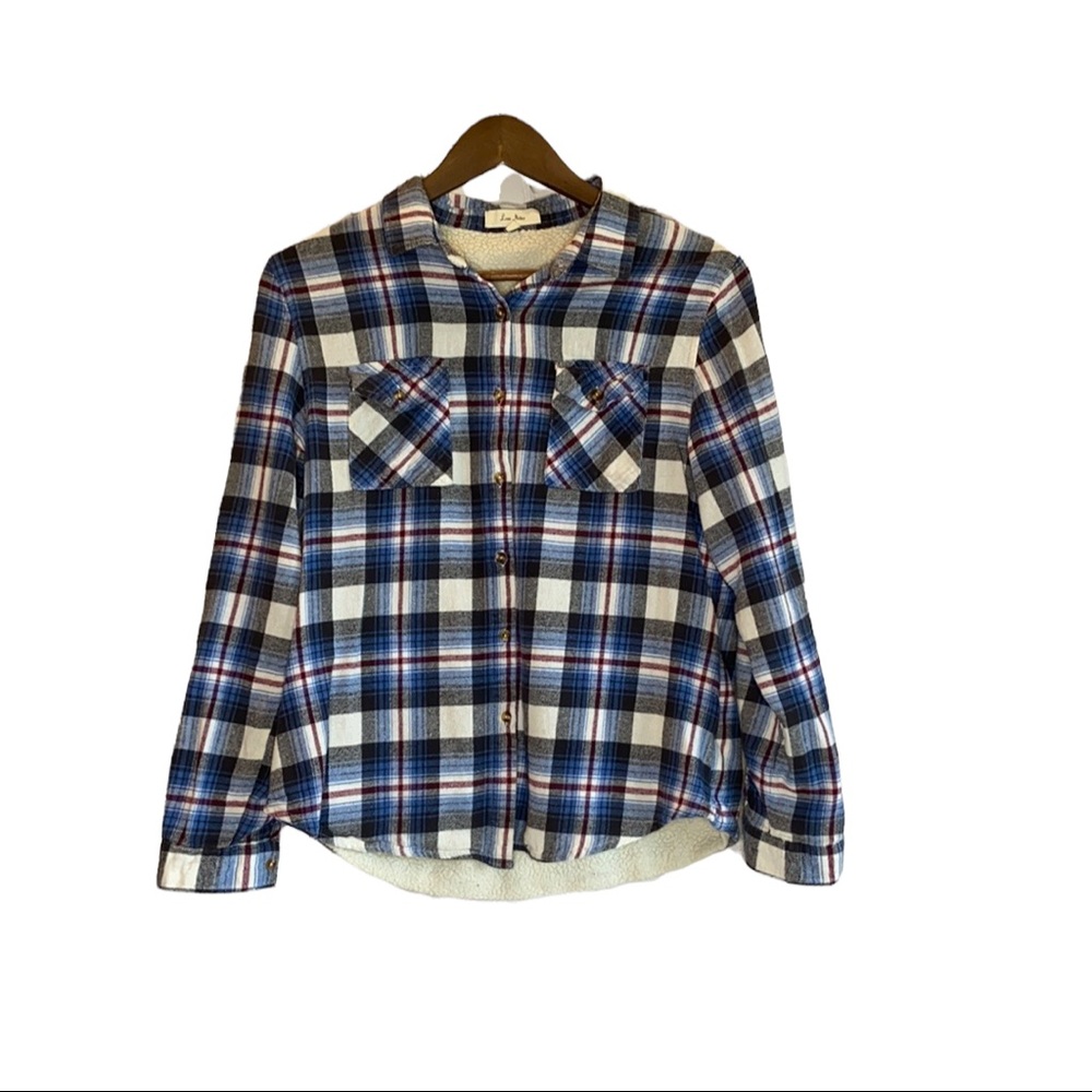 Love Notes Plaid Red White Blue Long Sleeved Shirt